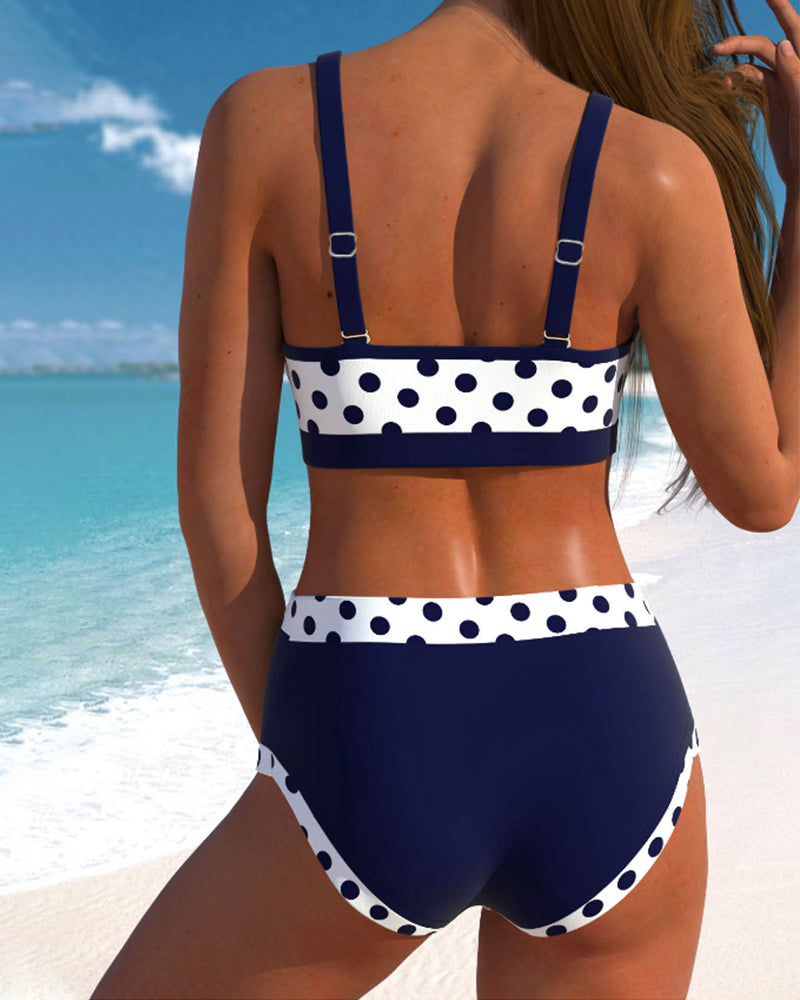 Liesbeth | Bikini à pois taille haute avec design patchwork