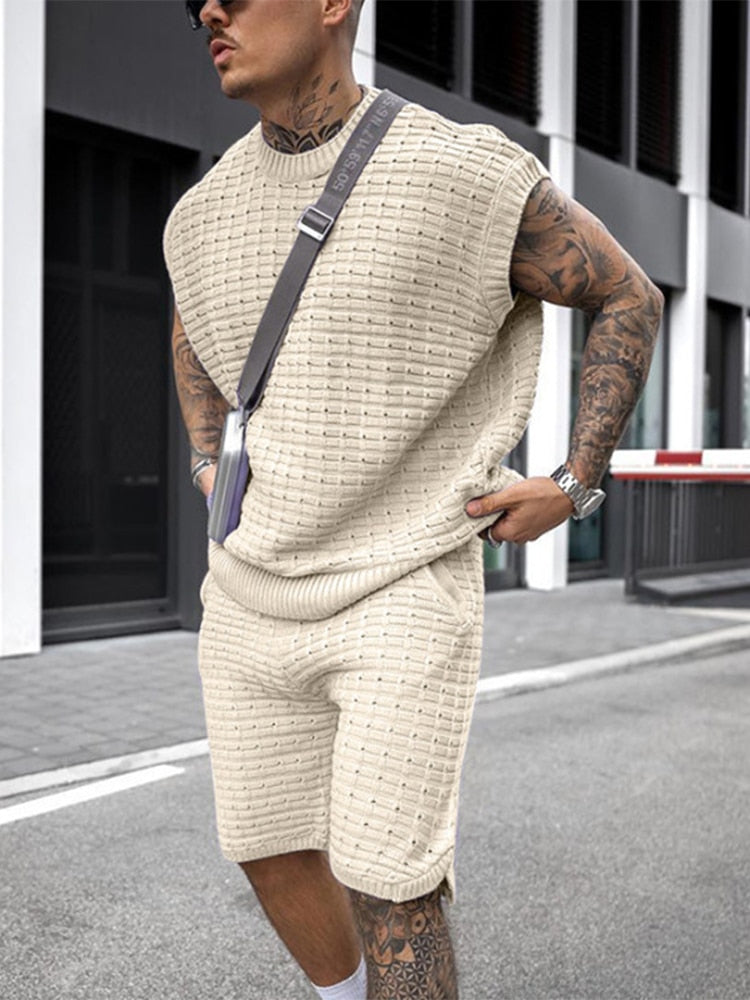 John | Men's High-Quality Knitted Leisure Set for Summer