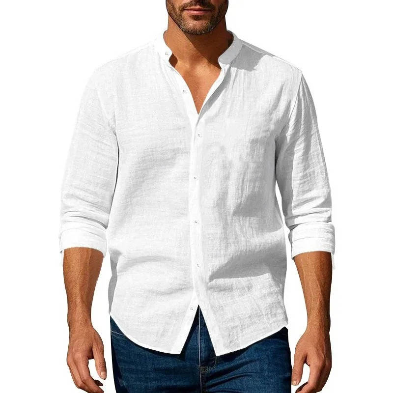 Men's Casual Long Sleeve Button-Up Linen Shirt