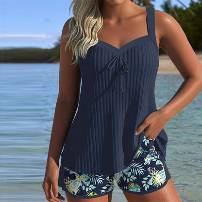 Luna | Tankini Rayé avec Short de Plage Deux Pièces