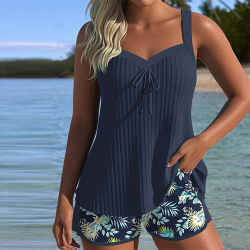 Luna | Tankini Rayé avec Short de Plage Deux Pièces