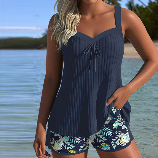 Luna | Tankini Rayé avec Short de Plage Deux Pièces