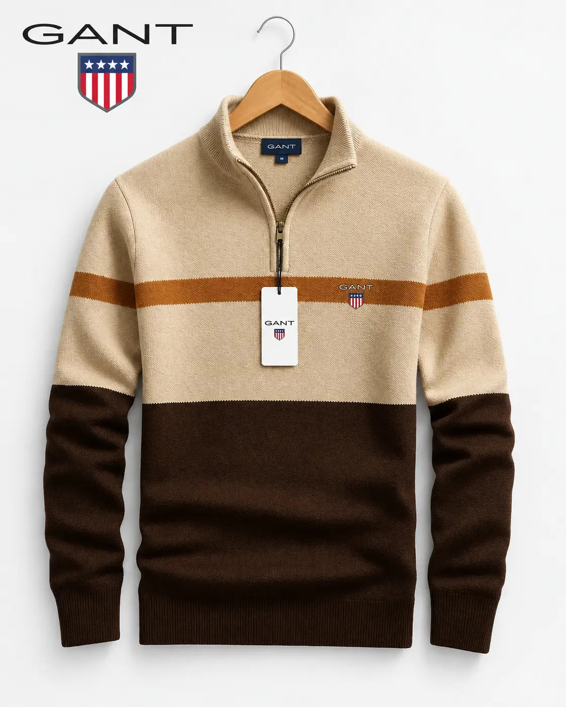 Pull élégant à col zippé bicolore