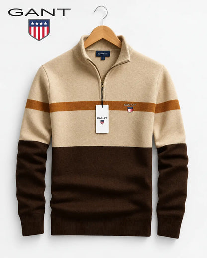 Pull élégant à col zippé bicolore