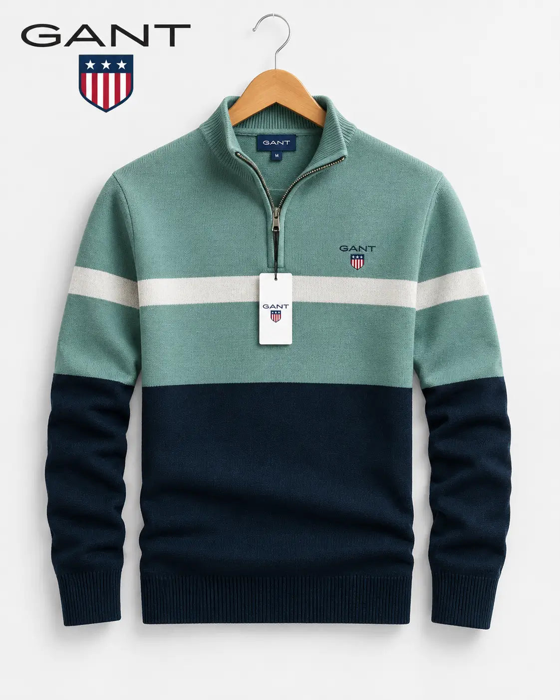 Pull élégant à col zippé bicolore