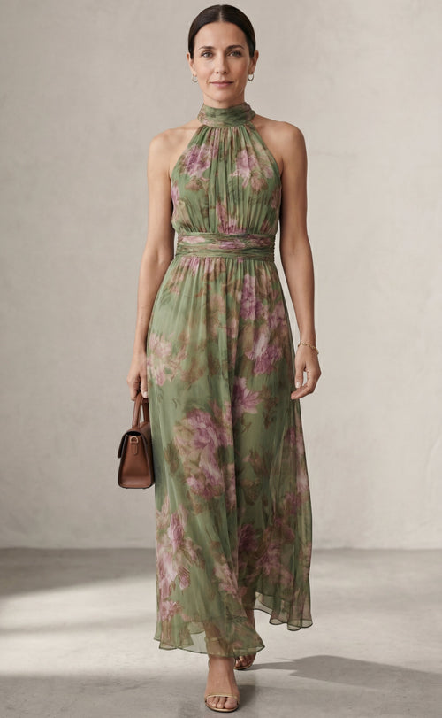 Livia™ | Robe maxi halter florale élégante