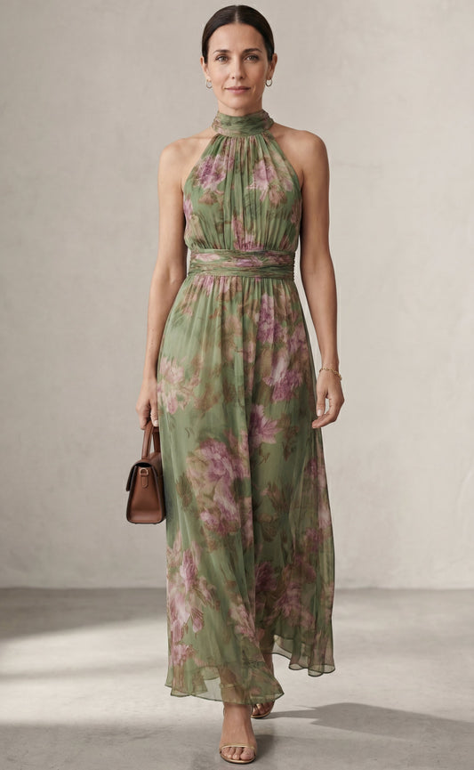 Livia™ | Robe maxi halter florale élégante