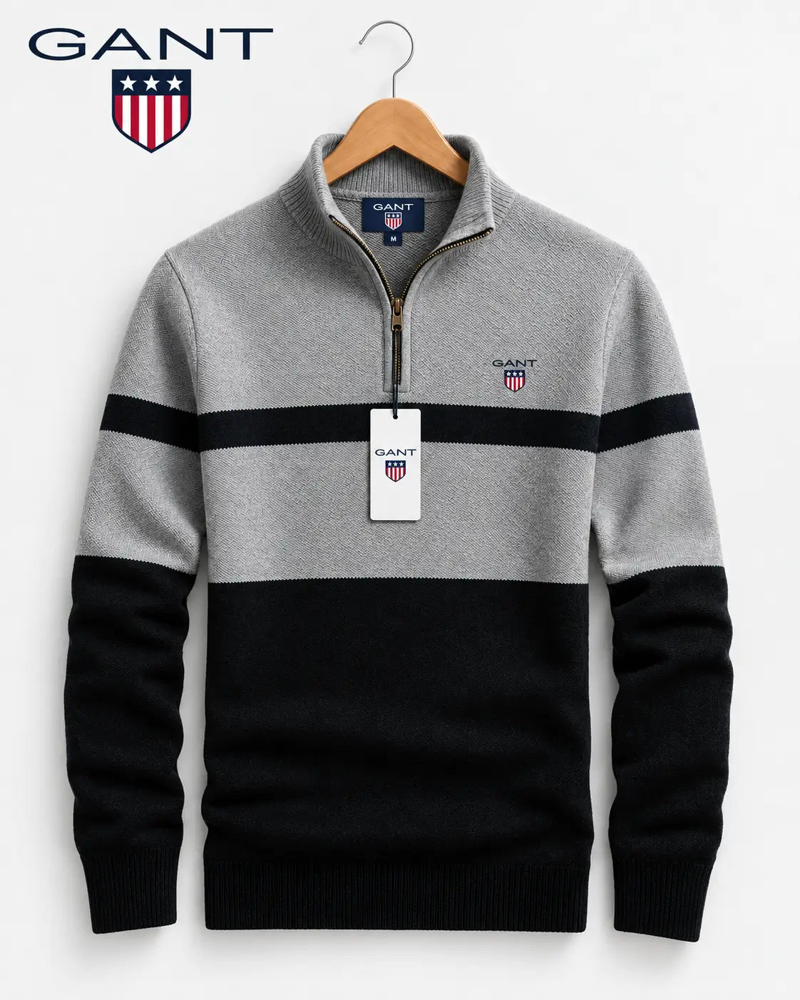 Pull élégant à col zippé bicolore