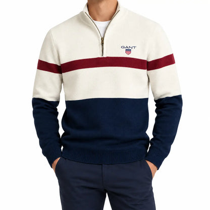 Pull élégant à col zippé bicolore