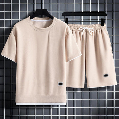 Louis Morel Textured Summer T-Shirt & Shorts Combo