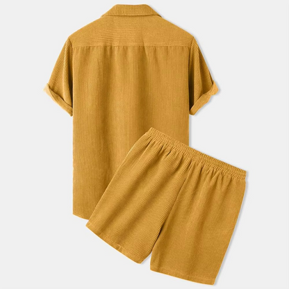 Men's Summer Corduroy 2-Piece Outfit – Short Sleeve Shirt & Shorts