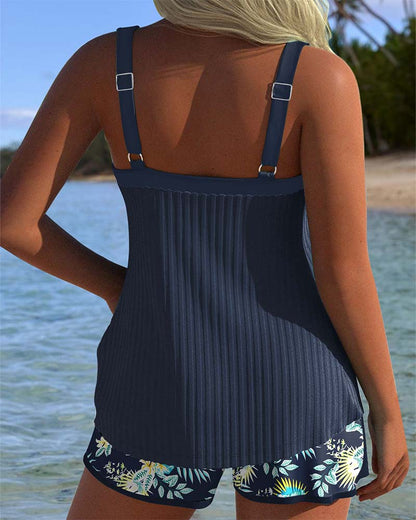 Luna | Tankini Rayé avec Short de Plage Deux Pièces