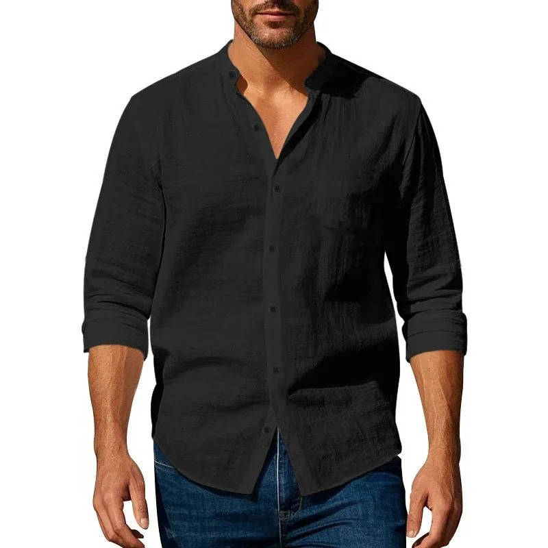 Men's Casual Long Sleeve Button-Up Linen Shirt