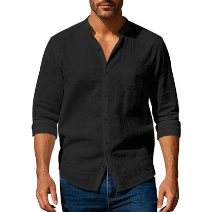 Men's Casual Long Sleeve Button-Up Linen Shirt