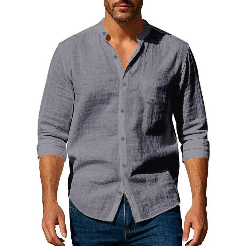 Men's Casual Long Sleeve Button-Up Linen Shirt