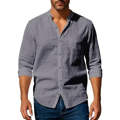 Men's Casual Long Sleeve Button-Up Linen Shirt