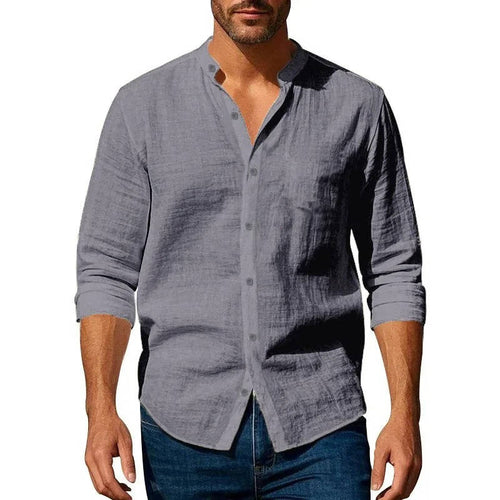 Men's Casual Long Sleeve Button-Up Linen Shirt