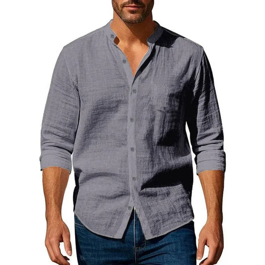 Men's Casual Long Sleeve Button-Up Linen Shirt
