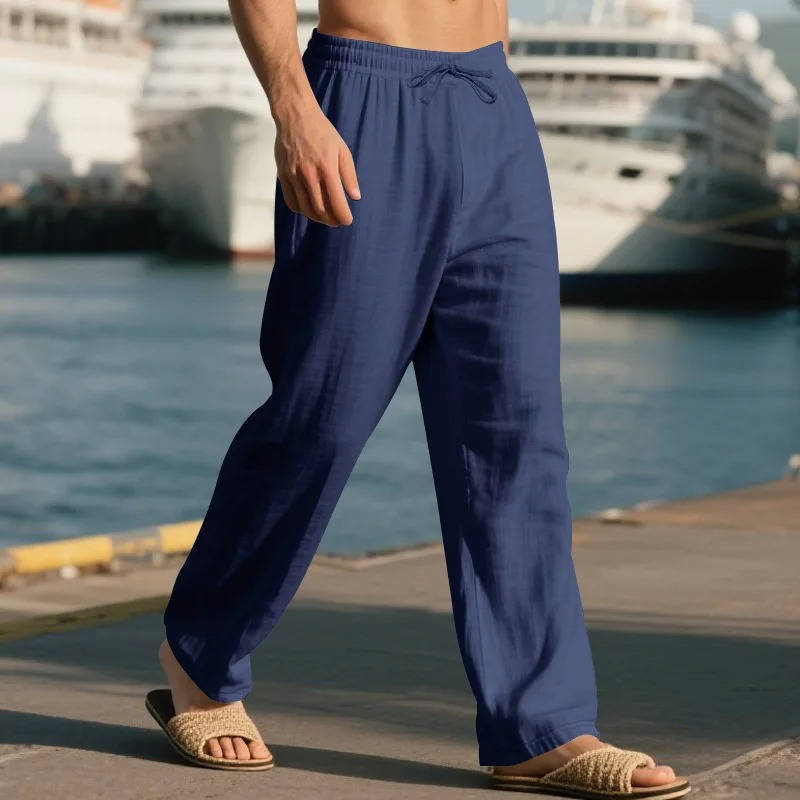 John | Men's Casual Linen Straight Leg Pants, Breathable & Comfortable