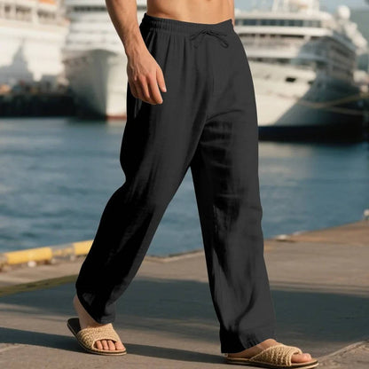 John | Men's Casual Linen Straight Leg Pants, Breathable & Comfortable