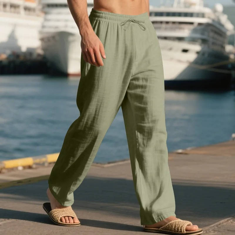 John | Men's Casual Linen Straight Leg Pants, Breathable & Comfortable