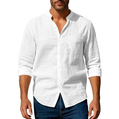 Men's Casual Long Sleeve Button-Up Linen Shirt