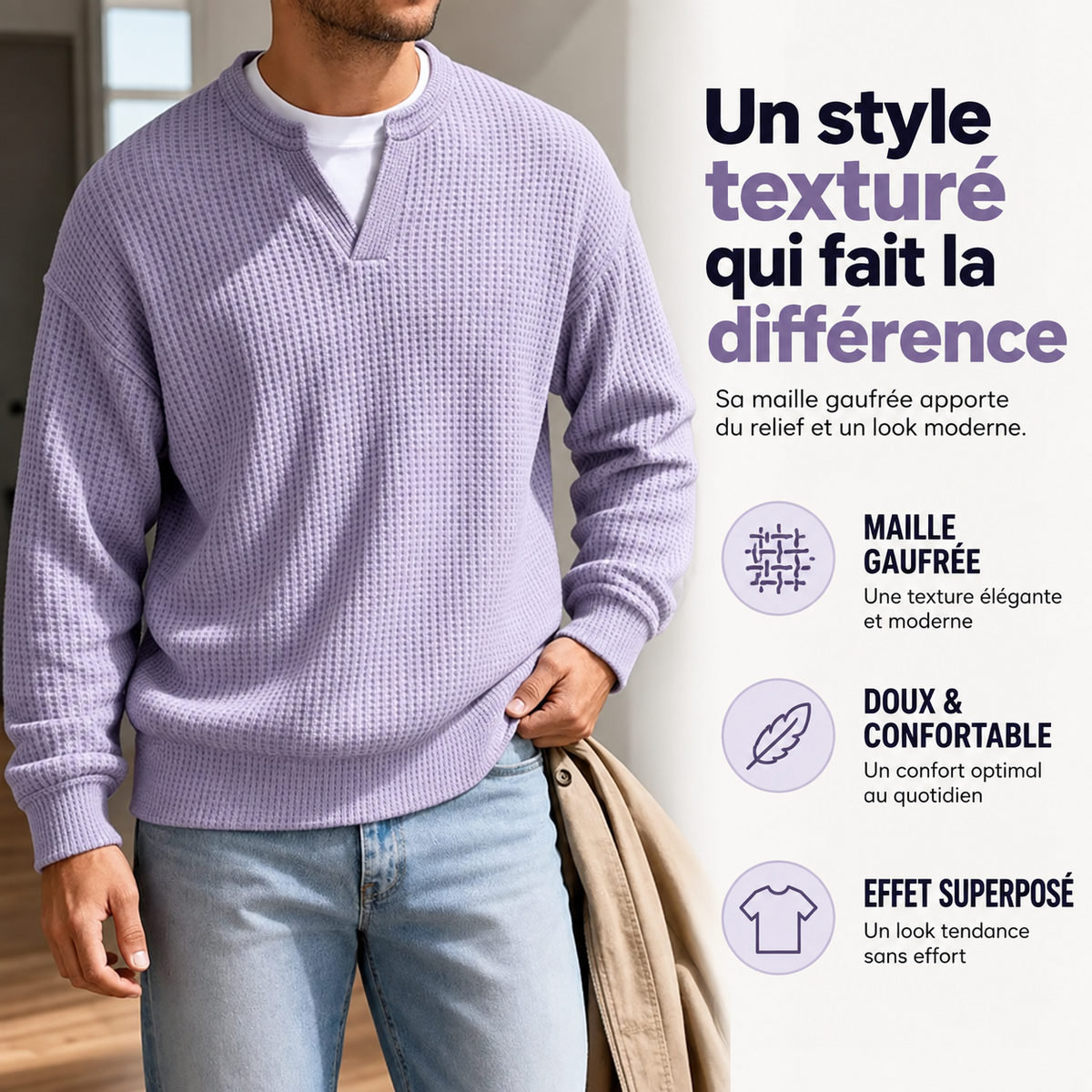 UNALIK™ | Pull Homme Gaufré Texturé