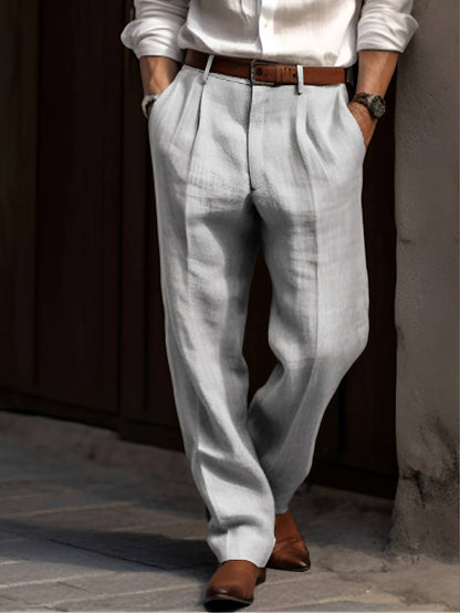 John | Men's Classic Pleated Linen Trousers