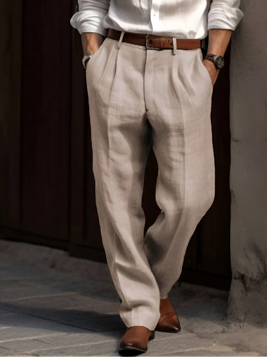 John | Men's Classic Pleated Linen Trousers