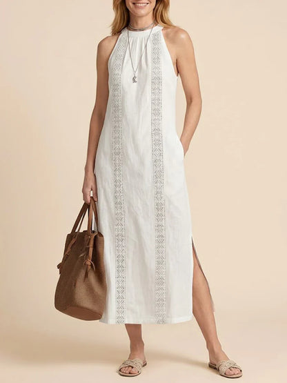 Jimena | Robe midi en lin avec col mao