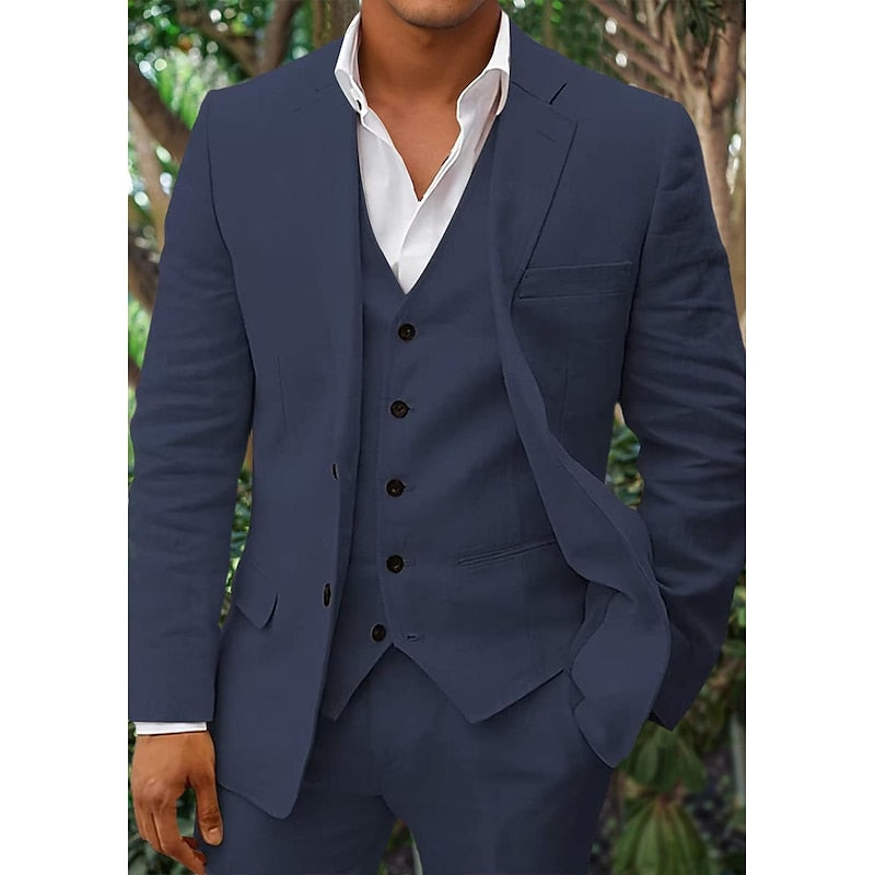 John | Men's Three-Piece Linen Blazer, Vest, and Pants Set