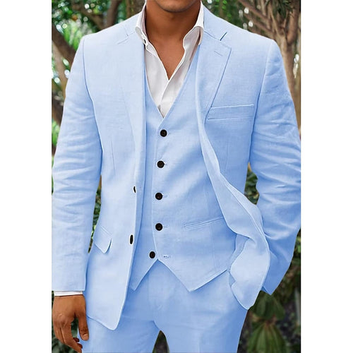 John | Men's Three-Piece Linen Blazer, Vest, and Pants Set